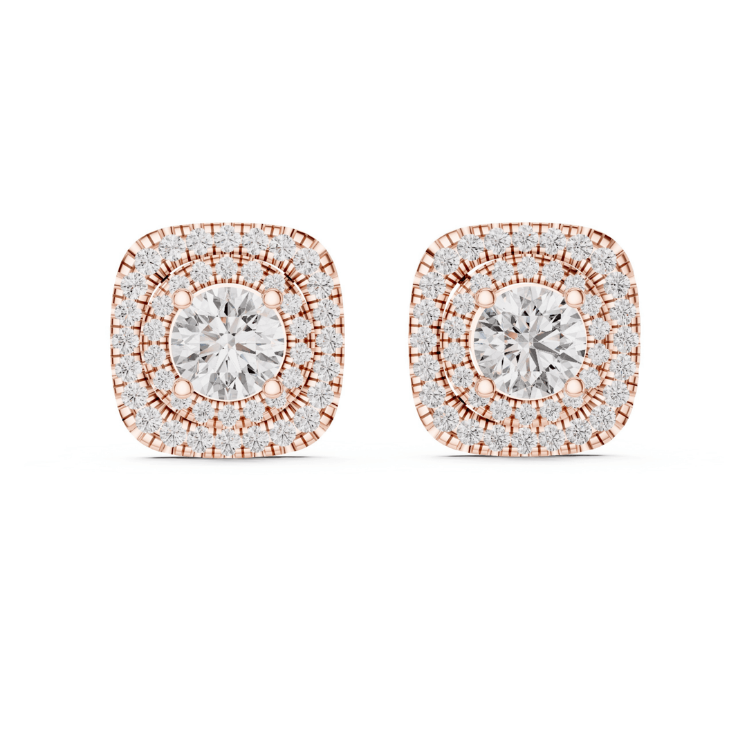 Square Halo 3.88 ctw Diamond Stud Earrings - E1130 in Earrings by 18 KARATS INC.