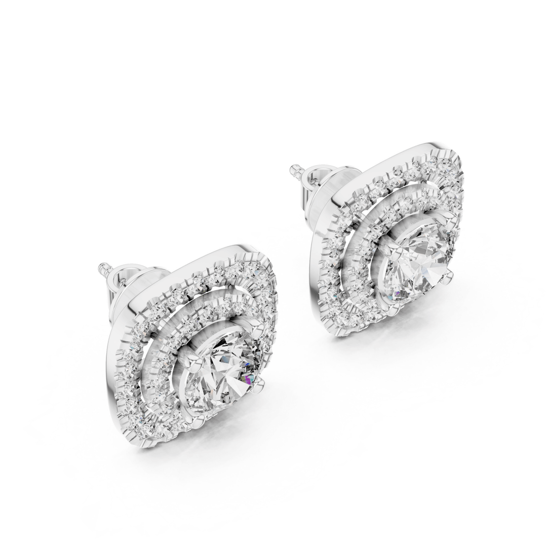 Square Halo 3.88 ctw Diamond Stud Earrings - E1130 in Earrings by 18 KARATS INC.