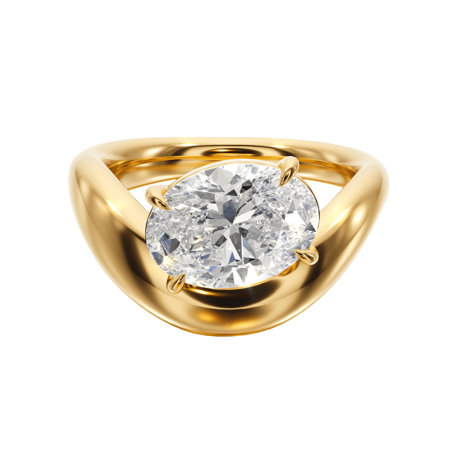 The Curved Oval Diamond Engagement Ring - R1023 in Ring by 18 KARATS INC.