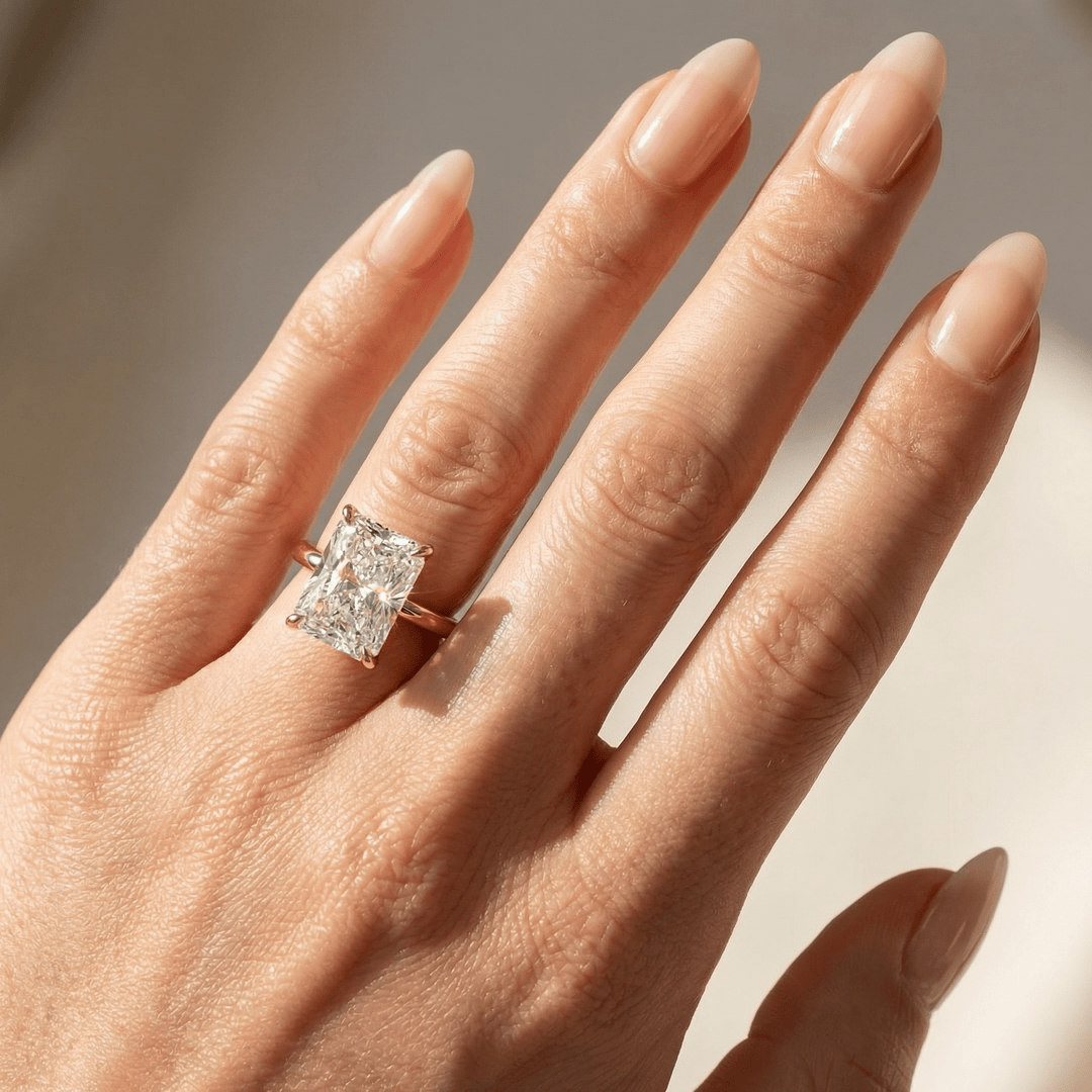 The Grace Radiant Solitaire Engagement Ring - R1036 in Ring by 18 KARATS