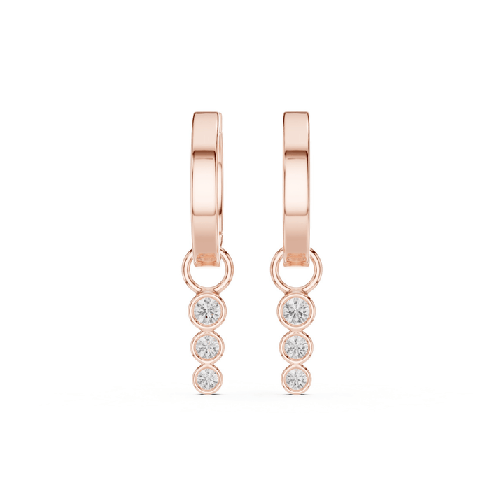 Three Stone Diamond Drop Huggie Earrings - E1127 in Earrings by 18 KARATS INC.