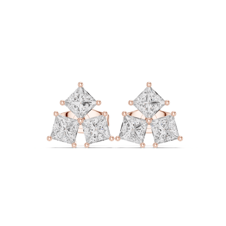 Three Stone Princess Diamond Stud Earrings - E1126 in Earrings by 18 KARATS INC.