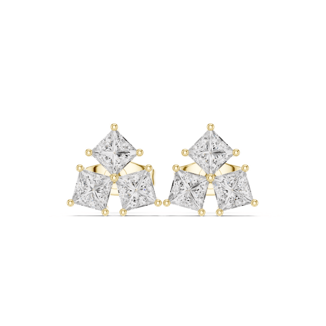 Three Stone Princess Diamond Stud Earrings - E1126 in Earrings by 18 KARATS INC.
