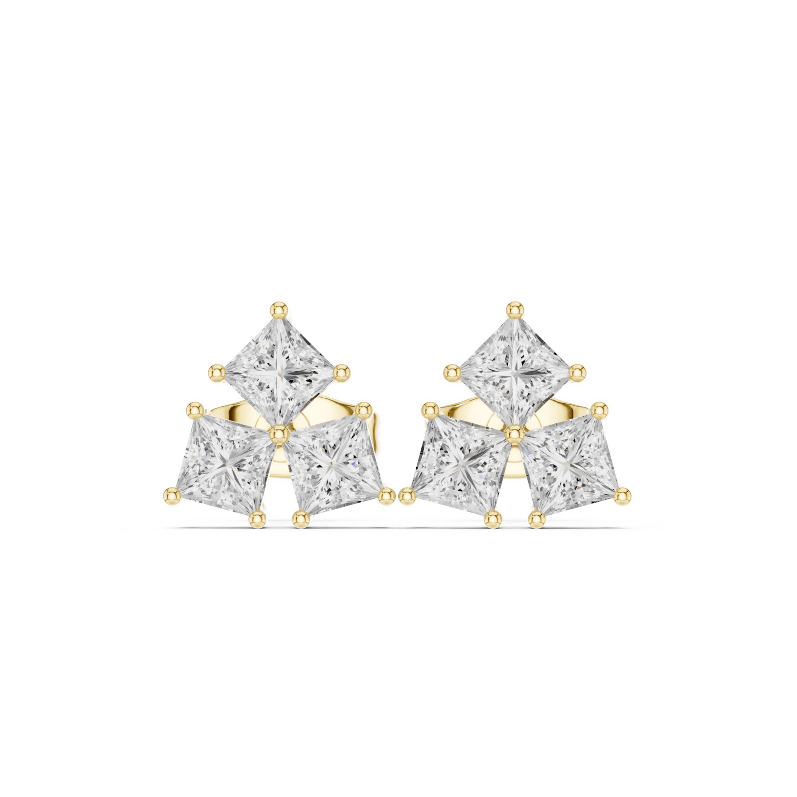 Three Stone Princess Diamond Stud Earrings - E1126 in Earrings by 18 KARATS INC.