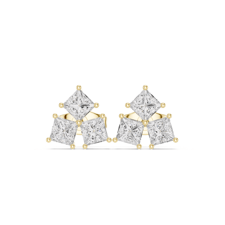 Three Stone Princess Diamond Stud Earrings - E1126 in Earrings by 18 KARATS INC.