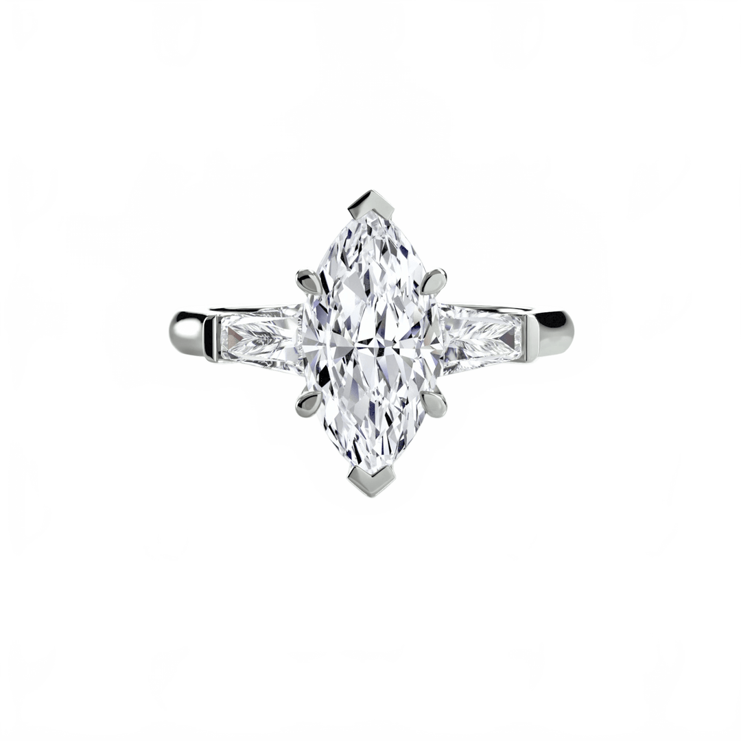 Three - Stone Ring (Baguette Side Stones) in setting by 18 KARATS