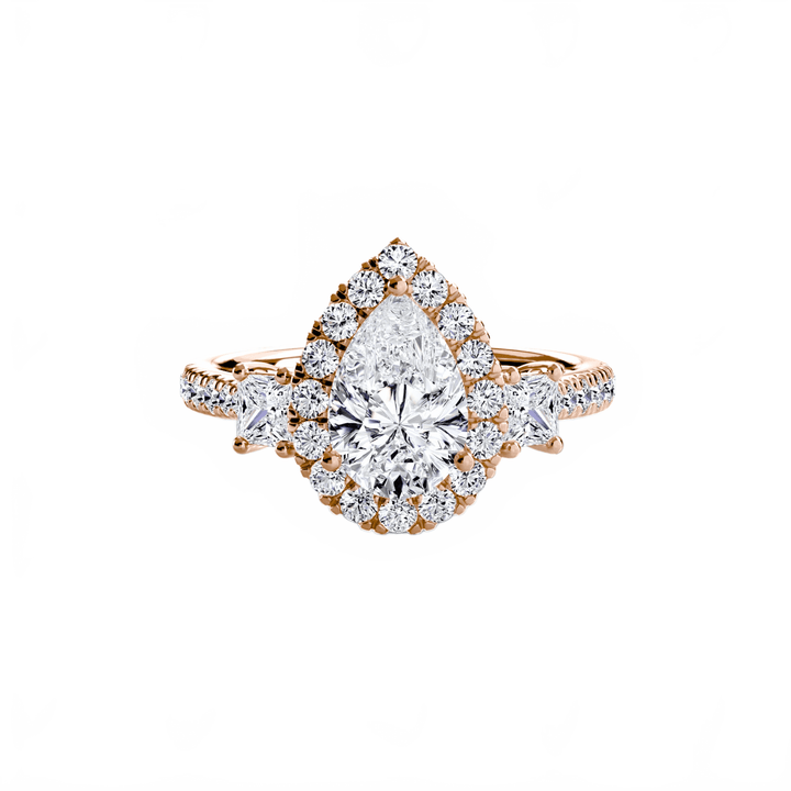 Three - Stone Ring with Halo 2 in setting by 18 KARATS