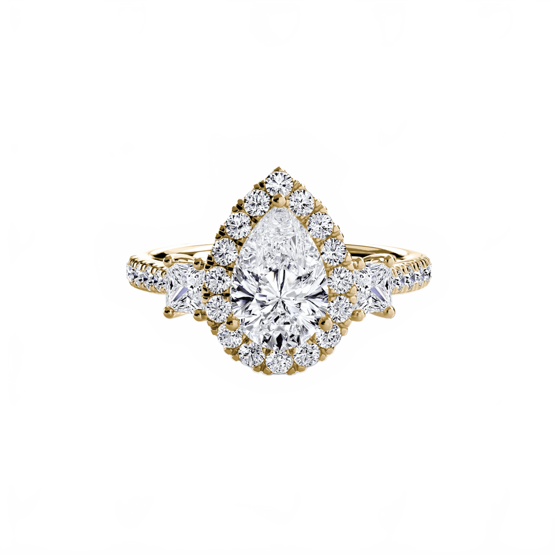 Three - Stone Ring with Halo 2 in setting by 18 KARATS