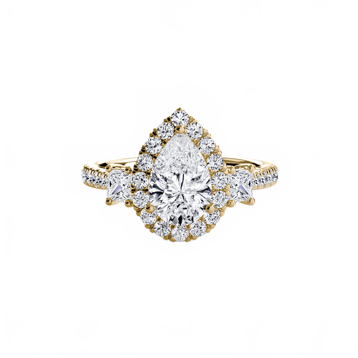 Three - Stone Ring with Halo 2 in setting by 18 KARATS