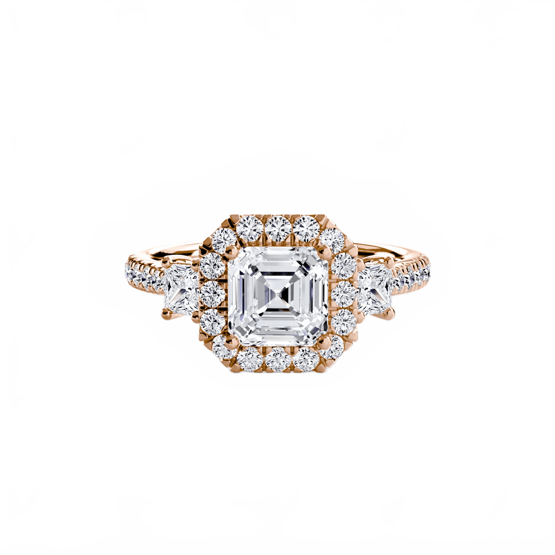 Three - Stone Ring with Halo 2 in setting by 18 KARATS