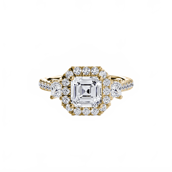 Three - Stone Ring with Halo 2 in setting by 18 KARATS