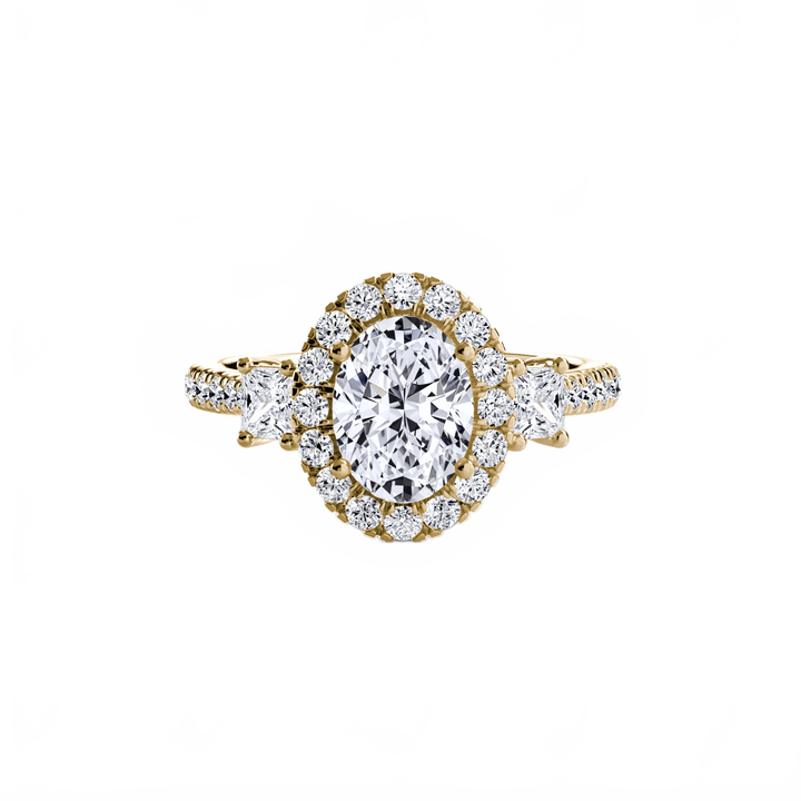 Three - Stone Ring with Halo 2 in setting by 18 KARATS