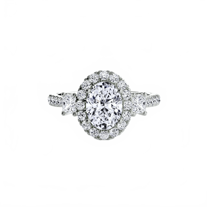 Three - Stone Ring with Halo 2 in setting by 18 KARATS