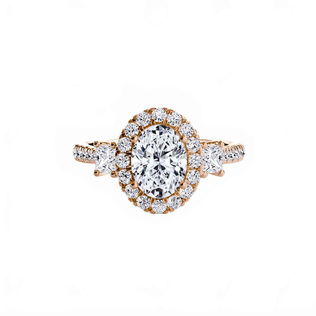 Three - Stone Ring with Halo 2 in setting by 18 KARATS