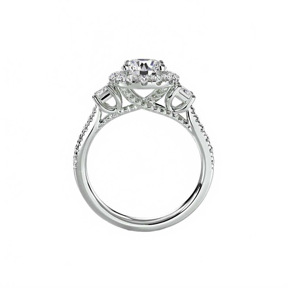 Three - Stone Ring with Halo 2 in setting by 18 KARATS