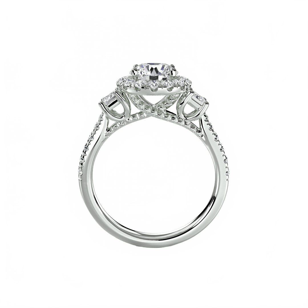 Three - Stone Ring with Halo 2 in setting by 18 KARATS