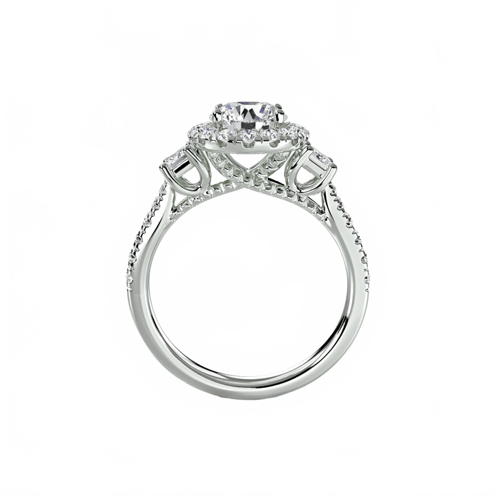 Three - Stone Ring with Halo 2 in setting by 18 KARATS