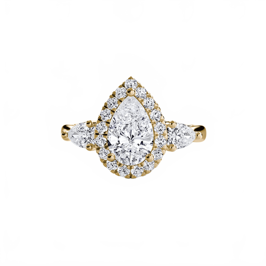Three - Stone Ring With Halo in setting by 18 KARATS