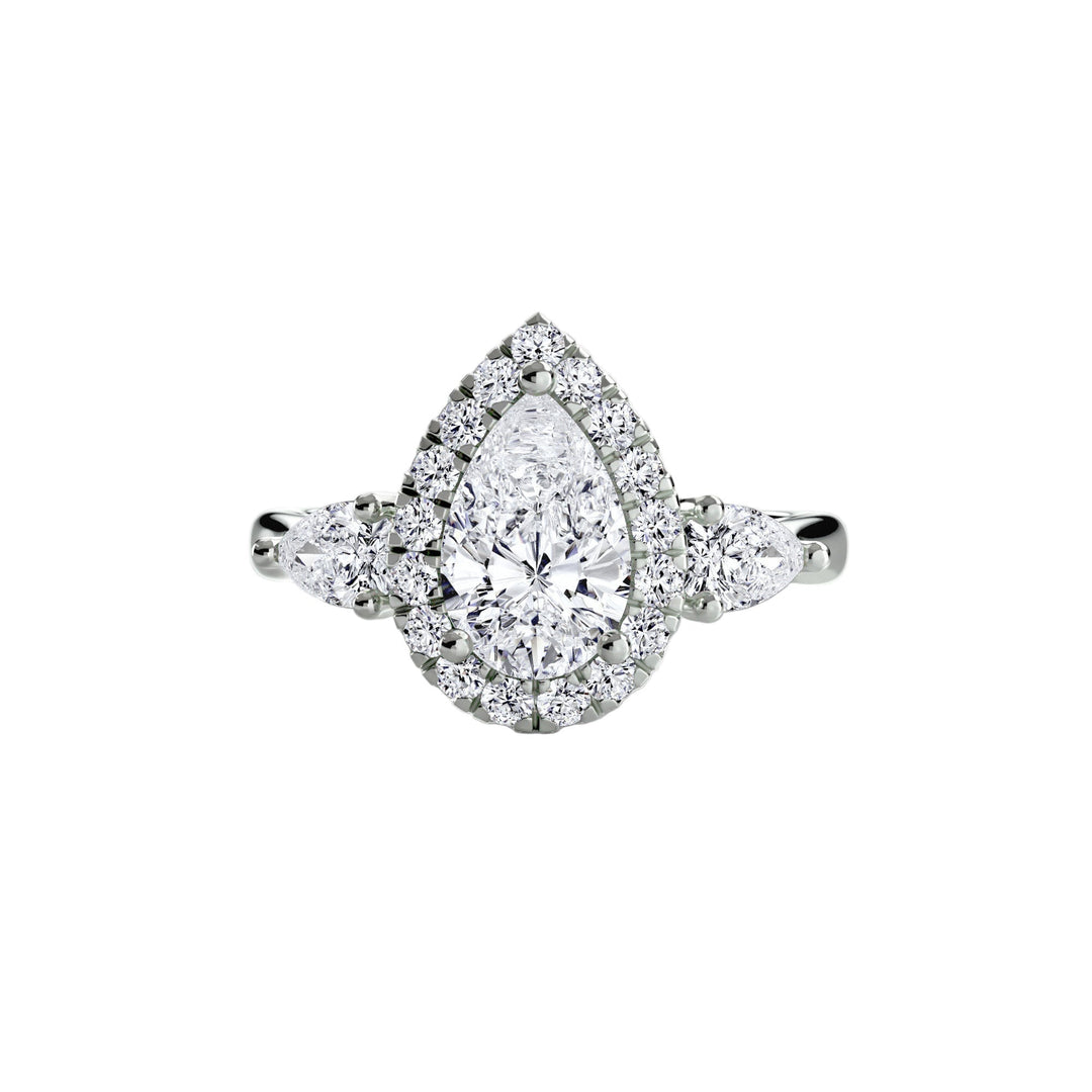 Three - Stone Ring With Halo in setting by 18 KARATS