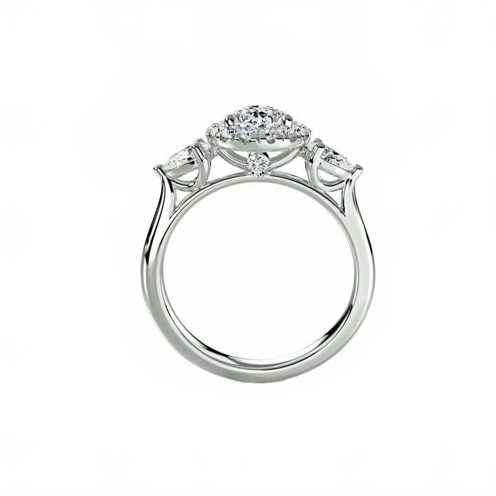 Three - Stone Ring With Halo in setting by 18 KARATS
