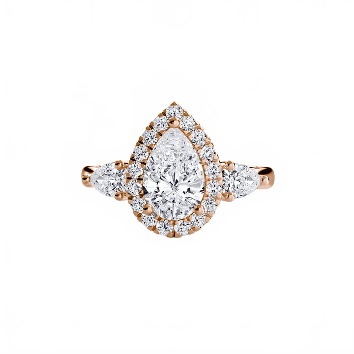 Three - Stone Ring With Halo in setting by 18 KARATS