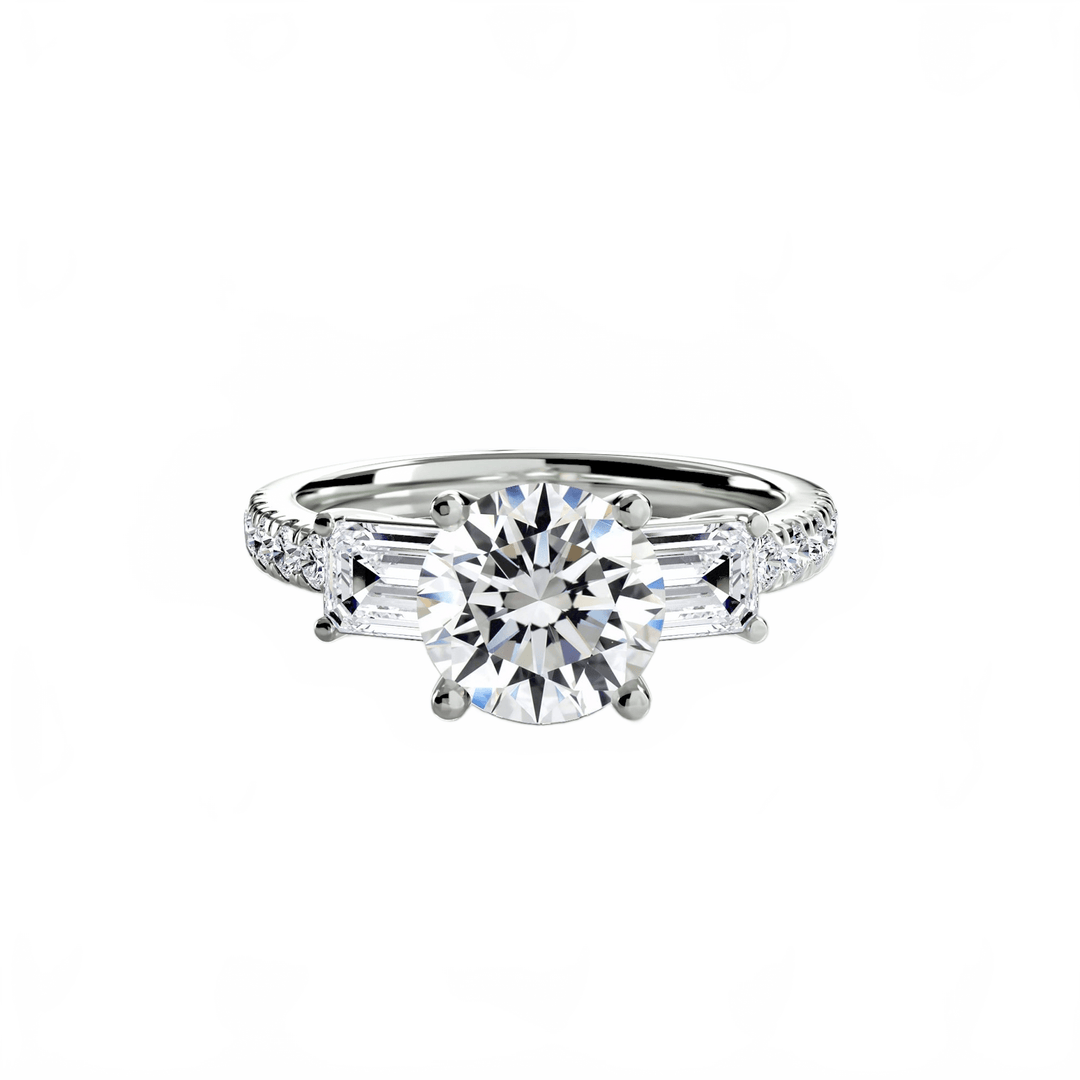 Three - Stone Ring with Pave Band 4 in setting by 18 KARATS