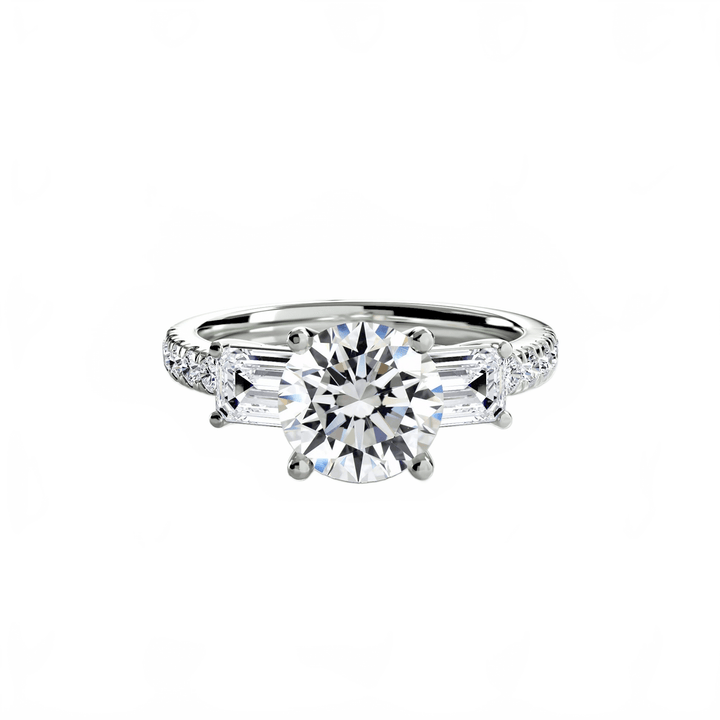 Three - Stone Ring with Pave Band 4 in setting by 18 KARATS