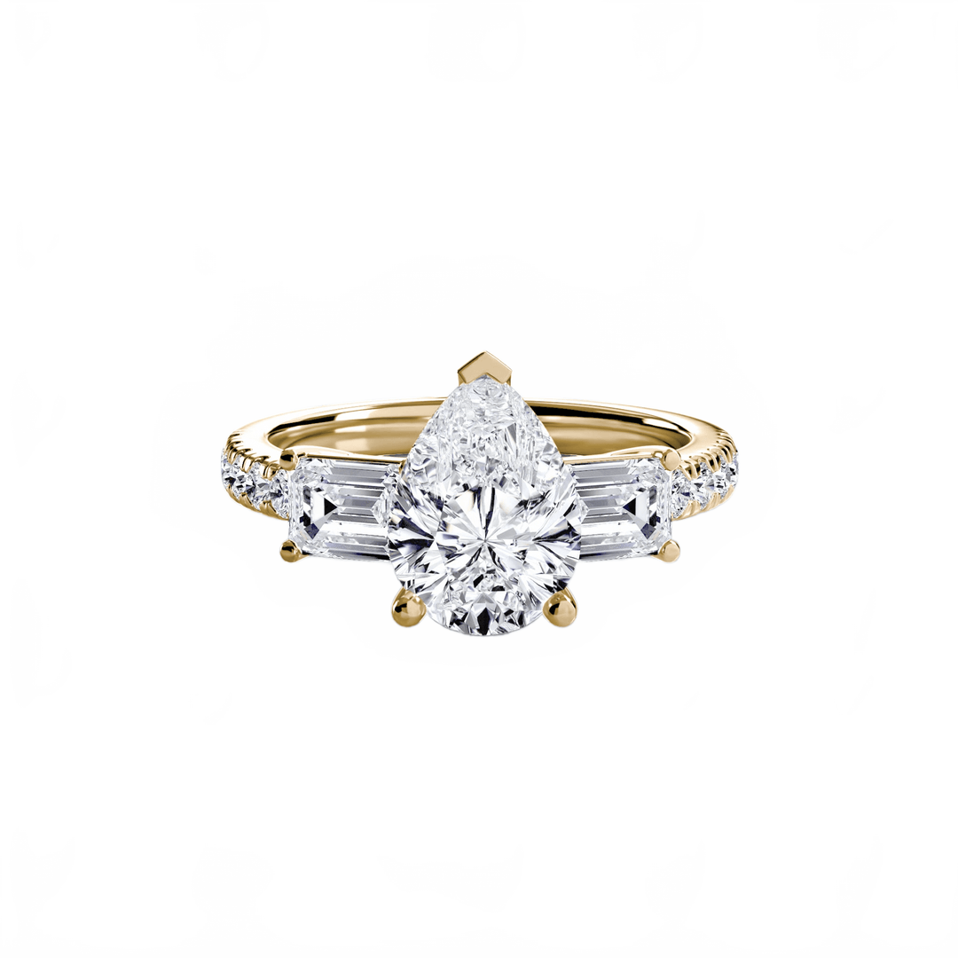 Three - Stone Ring with Pave Band 4 in setting by 18 KARATS