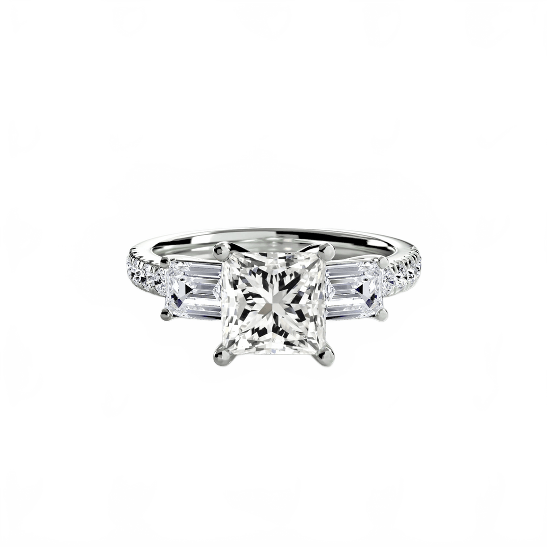 Three - Stone Ring with Pave Band 4 in setting by 18 KARATS