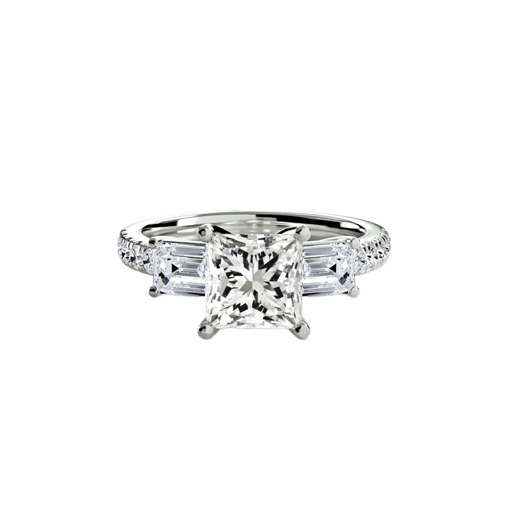 Three - Stone Ring with Pave Band 4 in setting by 18 KARATS