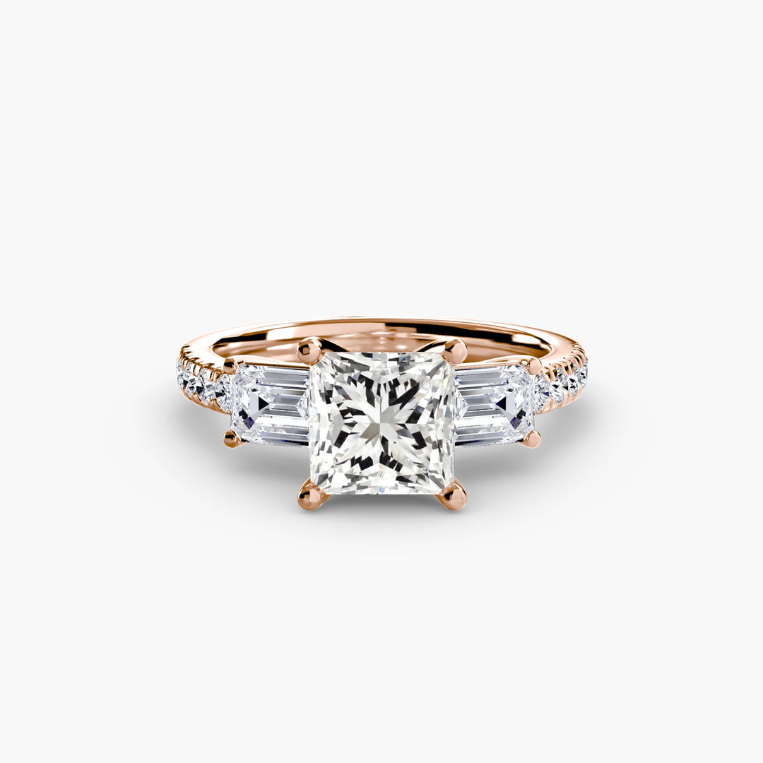 Three - Stone Ring with Pave Band 4 in setting by 18 KARATS