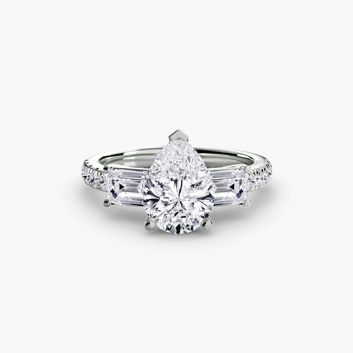 Three - Stone Ring with Pave Band 4 in setting by 18 KARATS