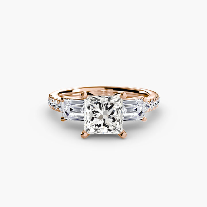 Three - Stone Ring with Pave Band 4 in setting by 18 KARATS