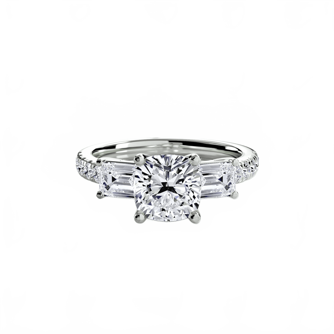 Three - Stone Ring with Pave Band 4 in setting by 18 KARATS