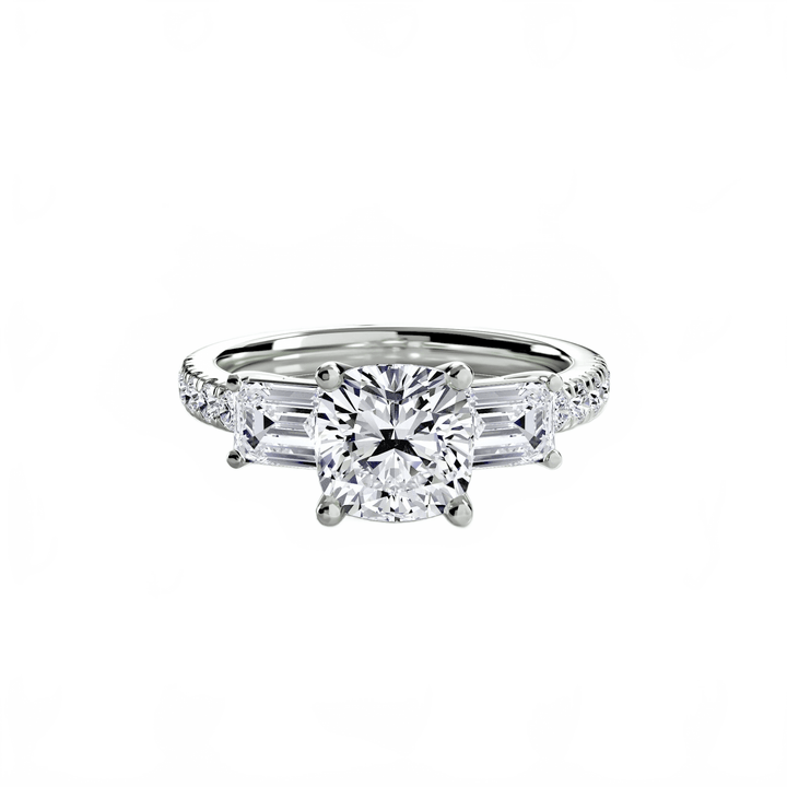Three - Stone Ring with Pave Band 4 in setting by 18 KARATS