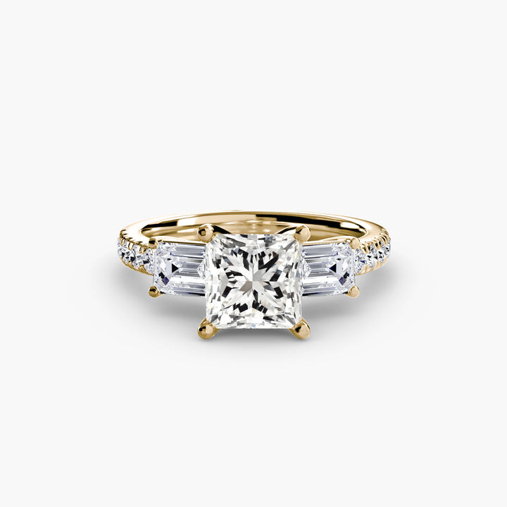 Three - Stone Ring with Pave Band 4 in setting by 18 KARATS