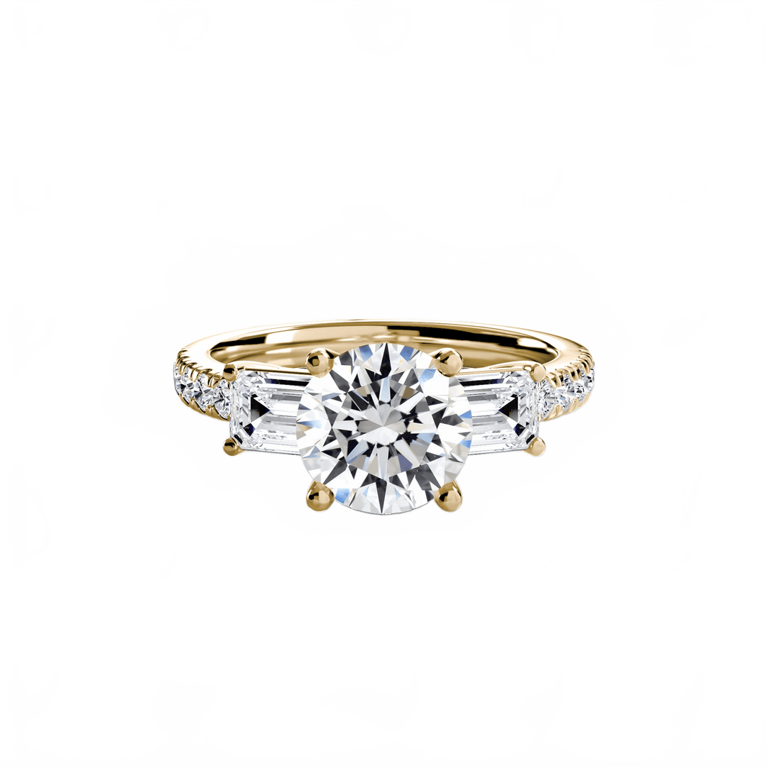 Three - Stone Ring with Pave Band 4 in setting by 18 KARATS