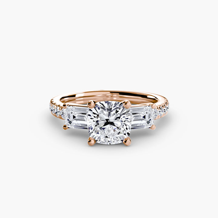 Three - Stone Ring with Pave Band 4 in setting by 18 KARATS