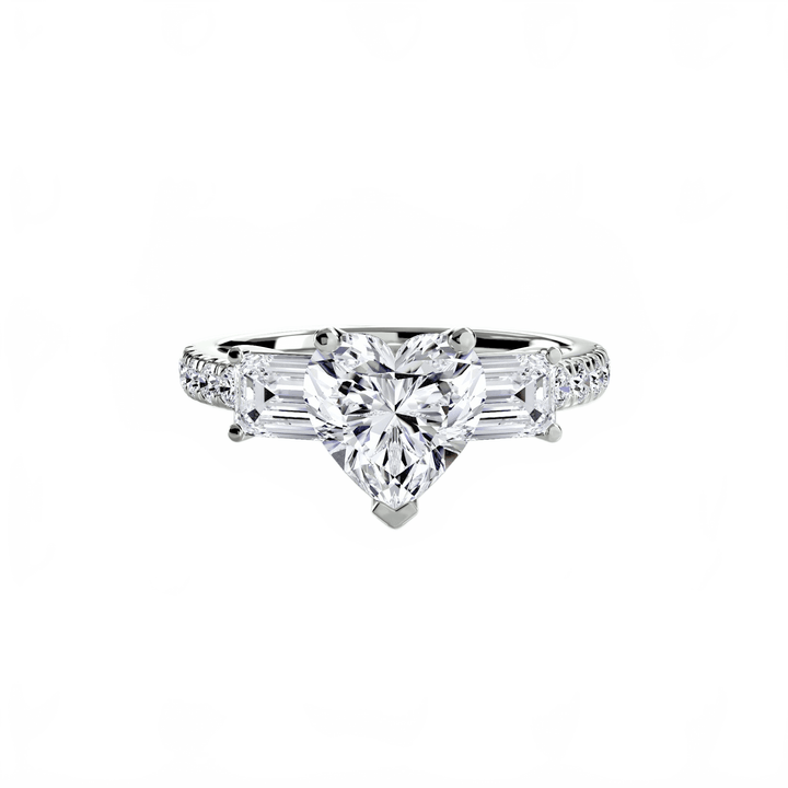 Three - Stone Ring with Pave Band 4 in setting by 18 KARATS