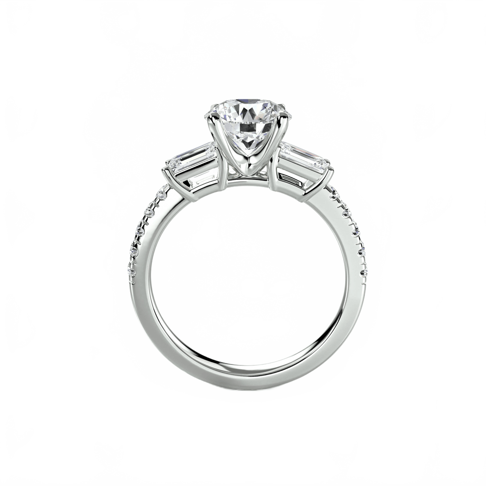 Three - Stone Ring with Pave Band 4 in setting by 18 KARATS