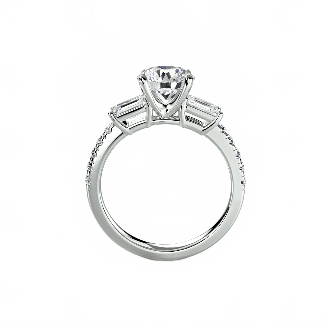 Three - Stone Ring with Pave Band 4 in setting by 18 KARATS