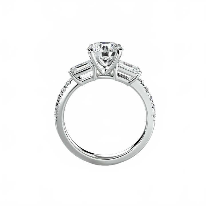 Three - Stone Ring with Pave Band 4 in setting by 18 KARATS