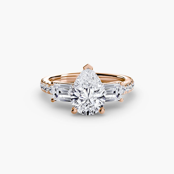Three - Stone Ring with Pave Band 4 in setting by 18 KARATS