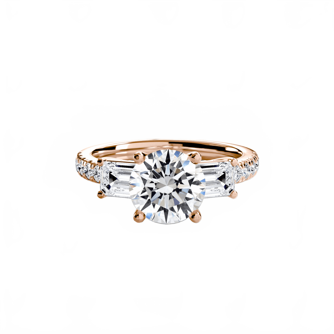 Three - Stone Ring with Pave Band 4 in setting by 18 KARATS