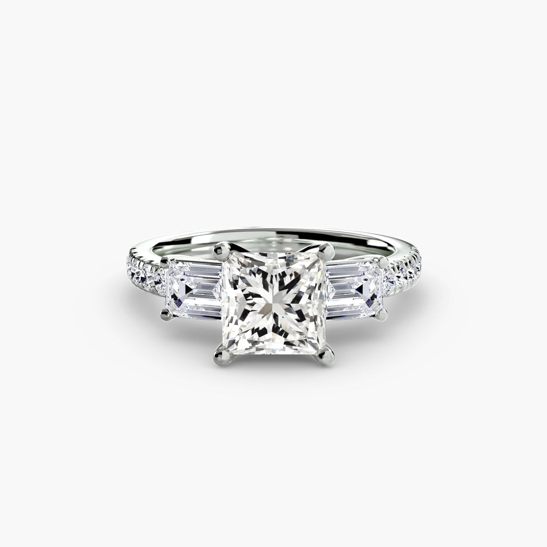Three - Stone Ring with Pave Band 4 in setting by 18 KARATS