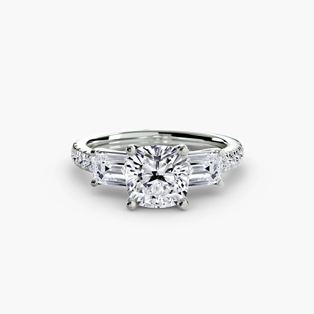 Three - Stone Ring with Pave Band 4 in setting by 18 KARATS
