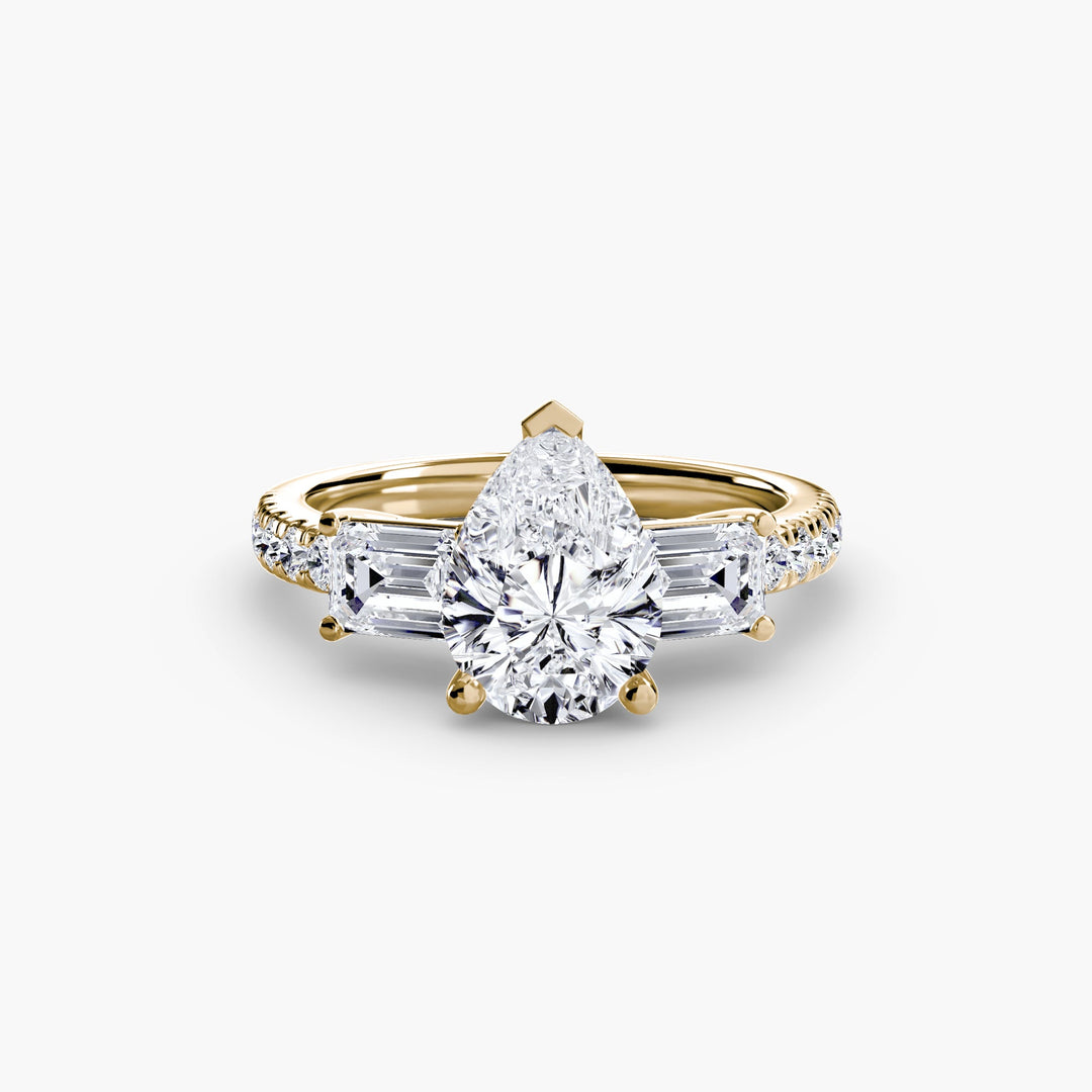 Three - Stone Ring with Pave Band 4 in setting by 18 KARATS