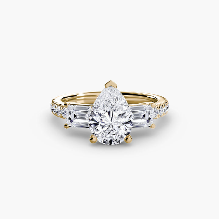 Three - Stone Ring with Pave Band 4 in setting by 18 KARATS