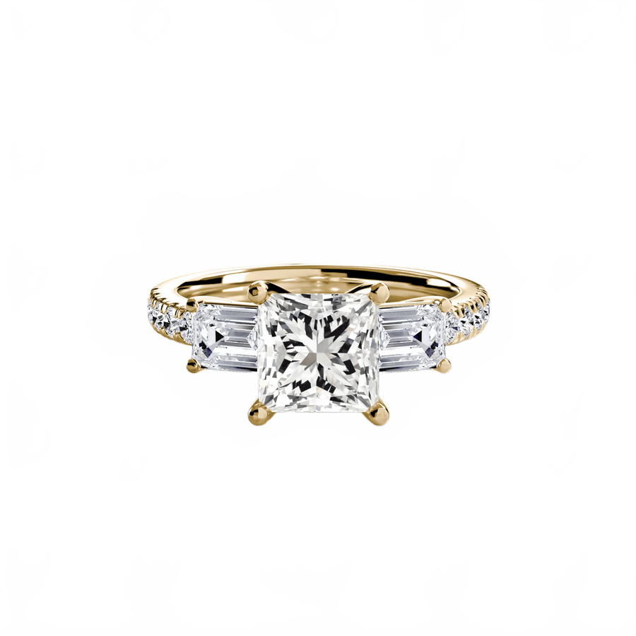 Three - Stone Ring with Pave Band 4 in setting by 18 KARATS