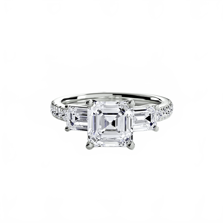Three - Stone Ring with Pave Band 4 in setting by 18 KARATS